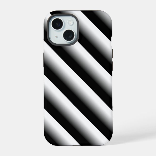 Coque iPhone 15 Dégradé rayures noir gris et blanc (Verso)