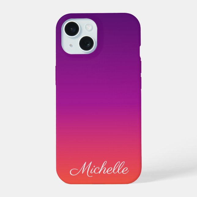 Coque iPhone 15 dégradé violet, rose et orange foncé (Verso)