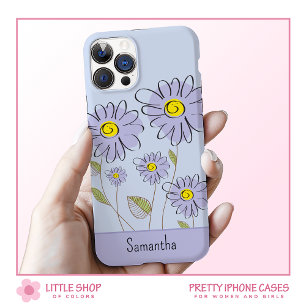 Coque iPhone 15 Délaisies Monogrammées Aquarelle Violette