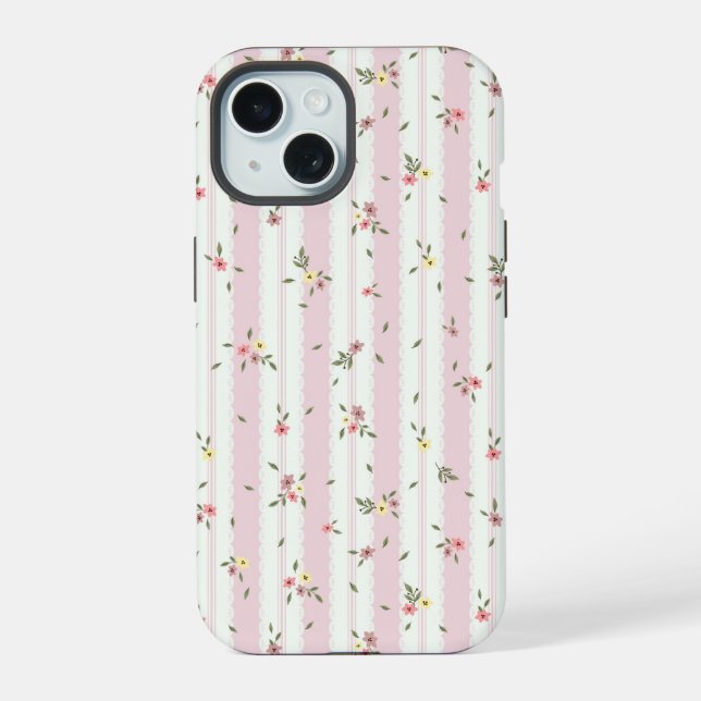 Coque iPhone 15 Délicat motif floral rose (Verso)