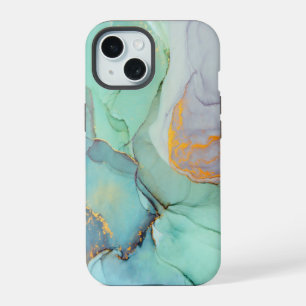 Coque iPhone 15 Design classique en marbre Turquoise et bleu