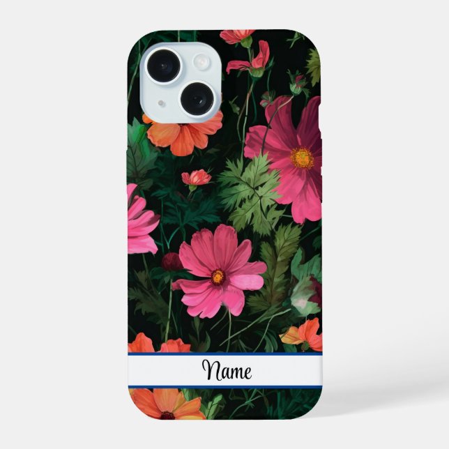 Coque iPhone 15 Design de fleurs Cosmos rose (Verso)