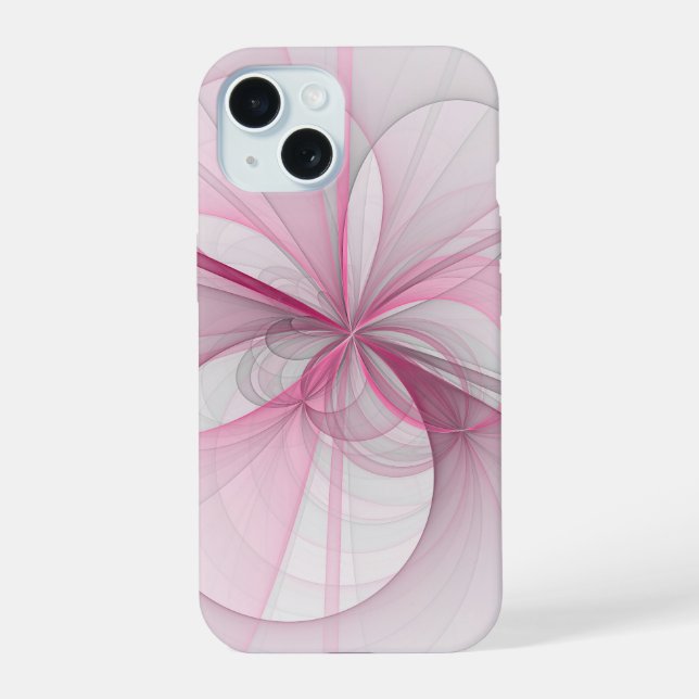 Coque iPhone 15 Design fractal abstrait moderne rose gris (Verso)