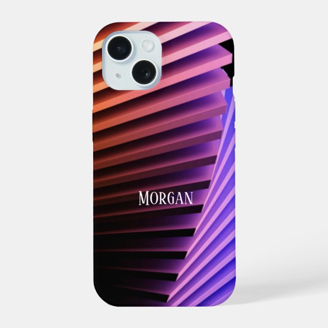 Coque iPhone 15 Design Géométrique Moderne, Nom Blanc (Verso)