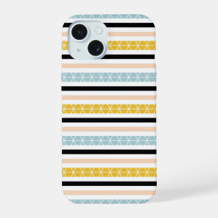 Coque iPhone 15 Design géométrique tendance rayures blanches noire