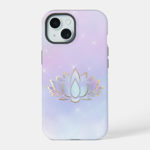 Coque iPhone 15 dessin de fleur de lotus bleu violet