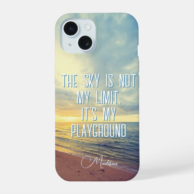 Coque iPhone 15 Devis Sky de nom personnalisé (Verso)