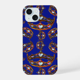 Coque iPhone 15 Diadème Couronne d'Or Reine de Cœur boîtier bleu v