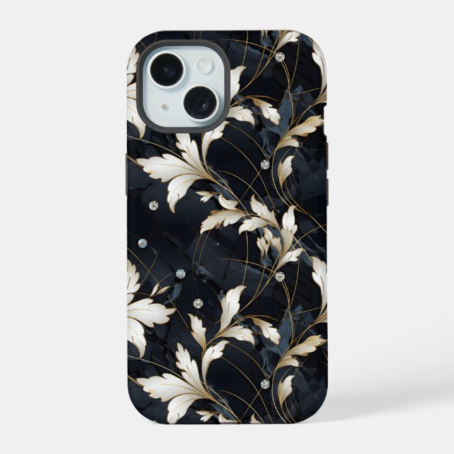 Coque iPhone 15 Diamants et fleurs (Verso)
