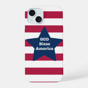 Coque iPhone 15 Dieu bénisse l'Amérique rouge blanc et bleu