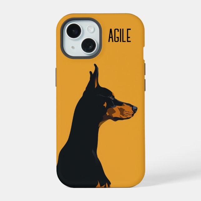 Coque iPhone 15 Doberman jaune (Verso)