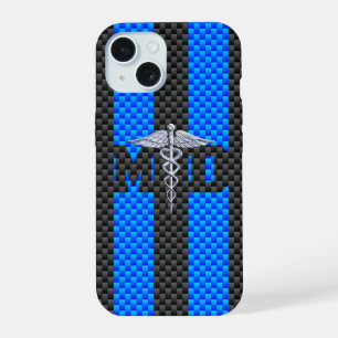 Coque iPhone 15 Docteur en médecine MD Caducée sur fibre de carbon