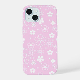 Coque iPhone 15 Doodle de marguerite blanche sur fond rose