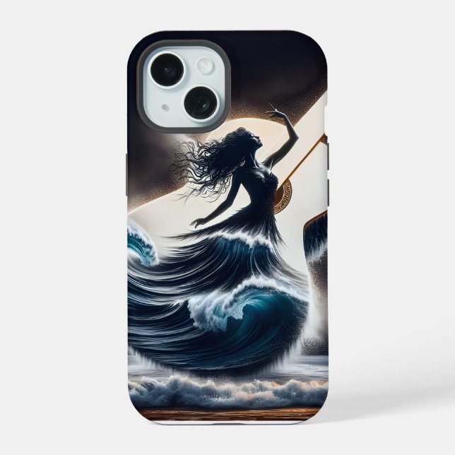 Coque iPhone 15 Double Exposition Danseuse de guitare (Verso)