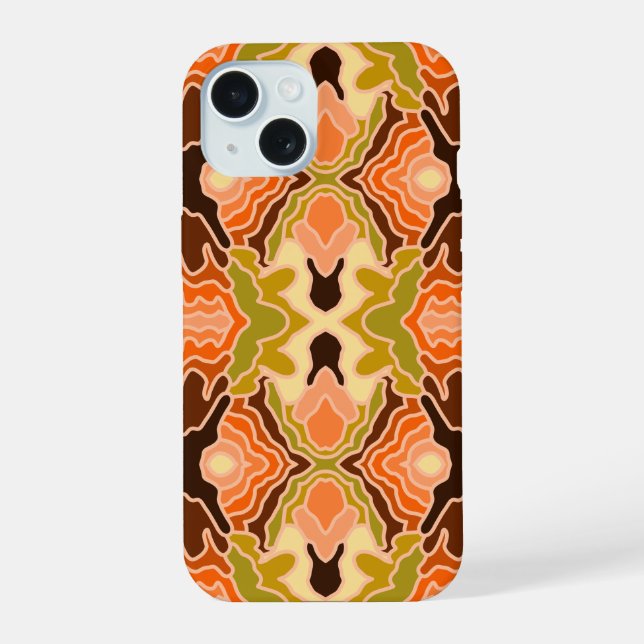 Coque iPhone 15 Douceur de pêche Boho Shabby Chic Art abstrait géo (Verso)
