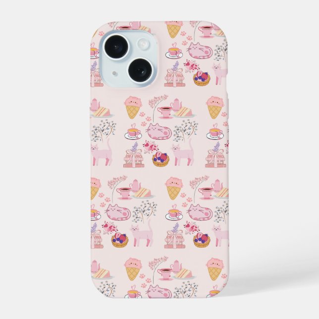 Coque iPhone 15 Douceur des chats roses (Verso)