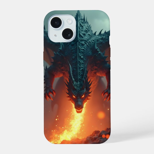 Coque iPhone 15 Dragon avec feu (Verso)