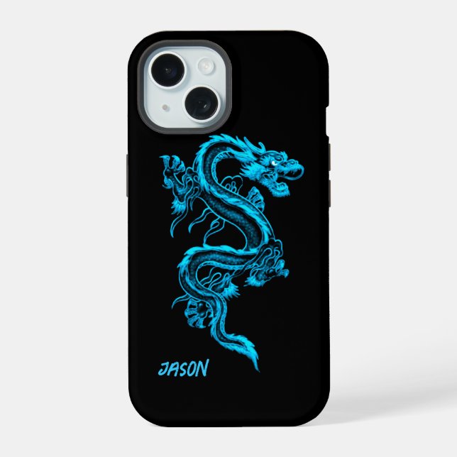 Coque iPhone 15 Dragon Bleu (Verso)