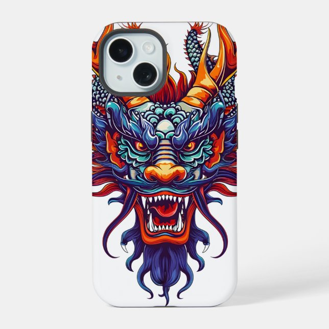 Coque iPhone 15 Dragon chinois coloré (Verso)