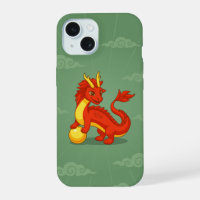 Dragon Chinois Rouge sur Fond Vert