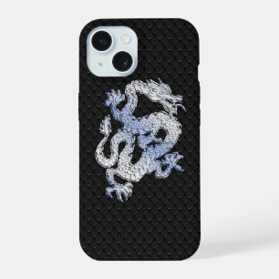 Coque iPhone 15 Dragon de style Chrome sur la peau de serpent noir