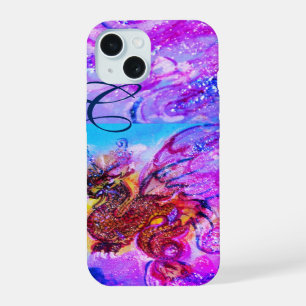 COQUE iPhone 15 DRAGON DES MERS, OR ROSE POURPRE BLEU ÉTOILES MONO