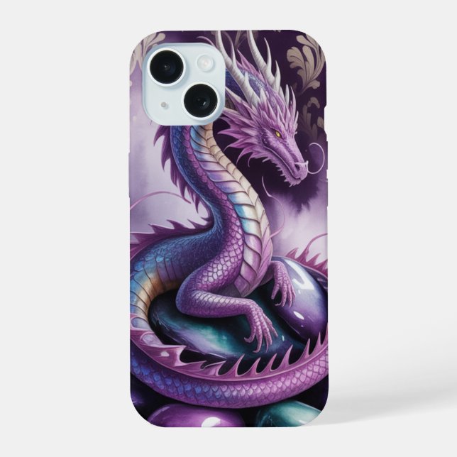 Coque iPhone 15 Dragon gothique mystique pourpre (Verso)