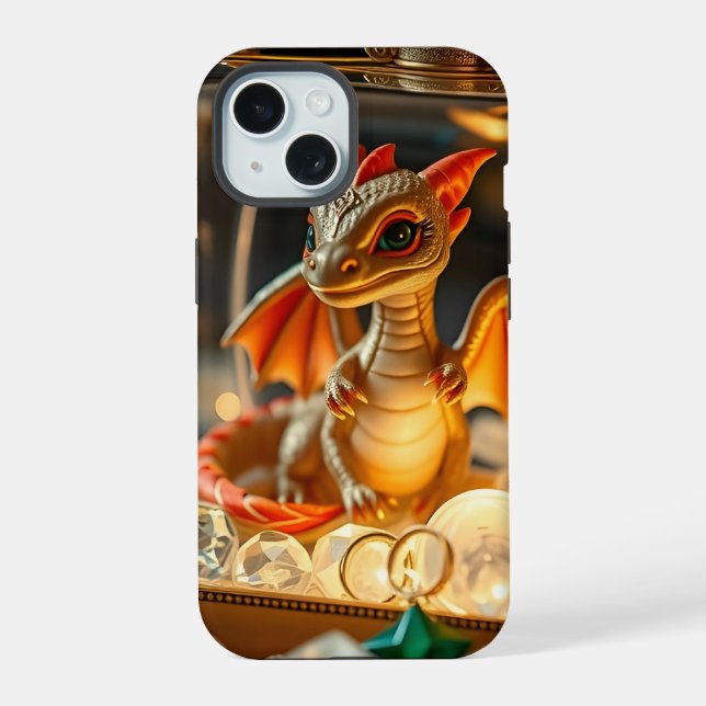 Coque iPhone 15 Dragon mignon dans une boîte à bijoux (Verso)