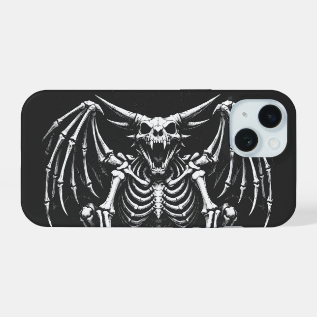 Coque iPhone 15 Dragon squelette par BurnsInHell (Verso Horizontal)