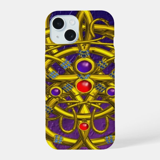 Coque iPhone 15 DRAGONS JUMEAUX Bleu Violet (Verso)