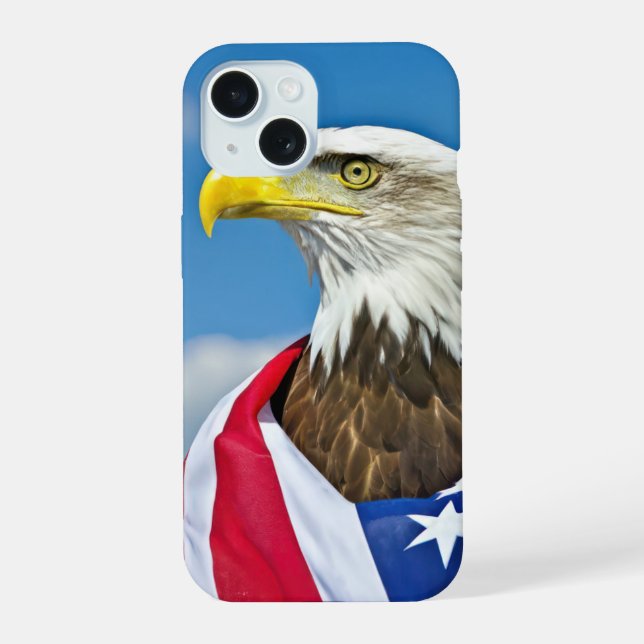 Coque iPhone 15 Drapeau Américain Avec Aigle Bald (Verso)