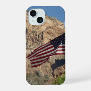Coque iPhone 15 Drapeau américain dans le parc national de Zion I