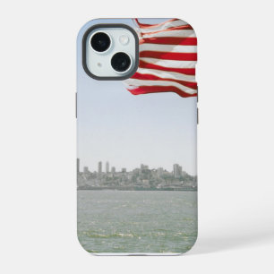 Coque iPhone 15 Drapeau américain et rivage