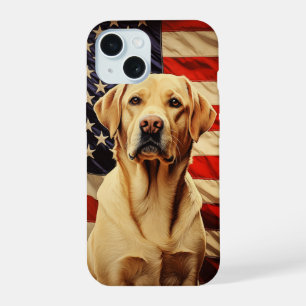 Coque iPhone 15 drapeau américain Labrador