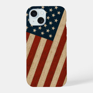 Coque iPhone 15 Drapeau américain rustique vintage avec texture de