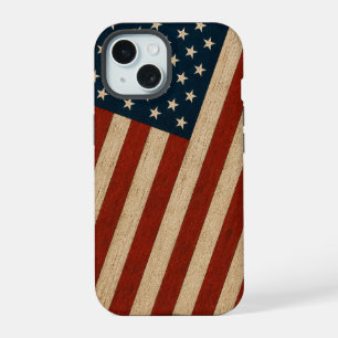 Coque iPhone 15 Drapeau américain rustique vintage avec texture de