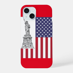Coque iPhone 15 Drapeau américain Statue de la Liberté vintage