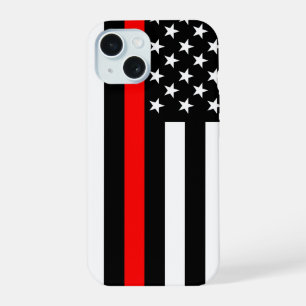 Coque iPhone 15 Drapeau américain Thin Red Line symbolique sur
