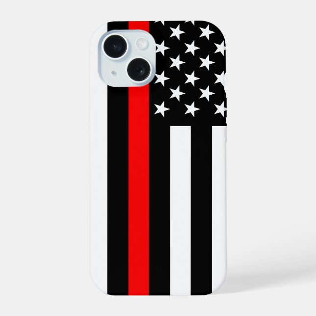 Coque iPhone 15 Drapeau américain Thin Red Line symbolique sur (Verso)