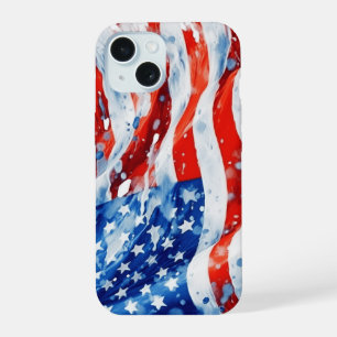 Coque iPhone 15 Drapeau américain USA Aquarelle 4 juillet