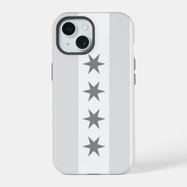 Coque iPhone 15 Drapeau de Chicago Noir (Verso)