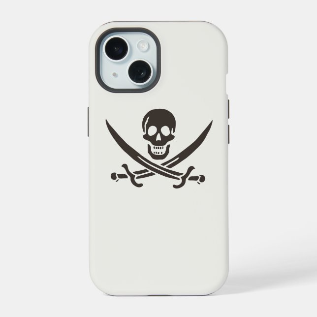 Coque iPhone 15 Drapeau de crâne obsidien Drapeau de pirate Calico (Verso)
