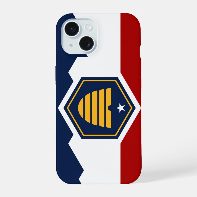 Coque iPhone 15 Drapeau de l'Utah (Drapeau de ruche) (Verso)