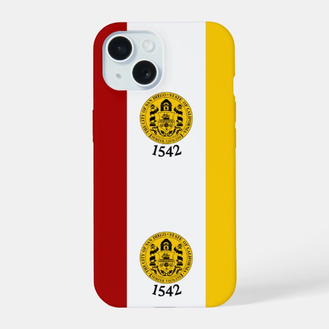 Coque iPhone 15 Drapeau de San Diego, Californie (Verso)