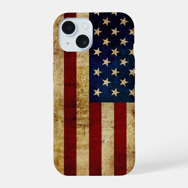 Coque iPhone 15 Drapeau USA / Grunged (Verso)
