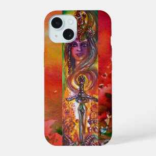 Coque iPhone 15 DURENDAL, ÉPÉE ÉPIQUE ET ANGE Rouge Jaune