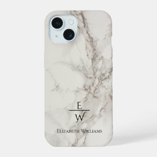 Coque iPhone 15 Dusty black and white marble glitter personalized 