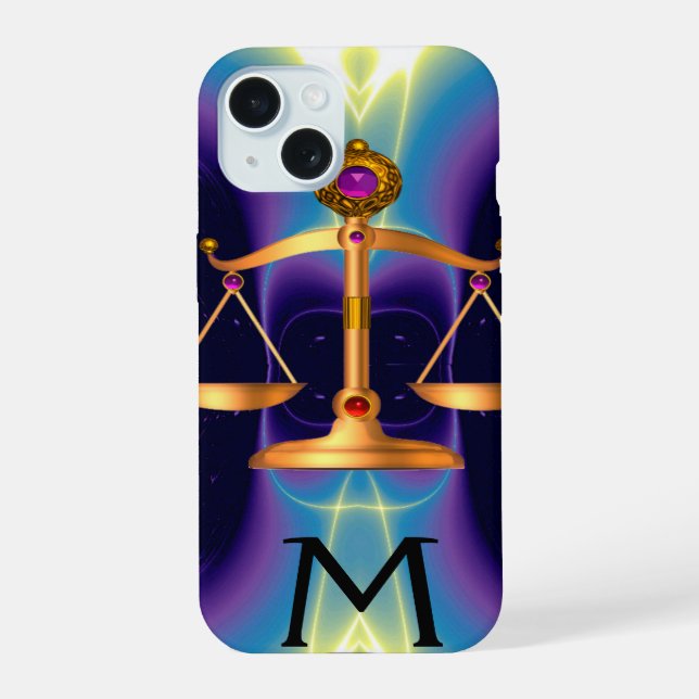 COQUE iPhone 15 ÉCHELLES D'OR DE LOI AVEC MONOGRAMME DE PIERRES PR (Verso)