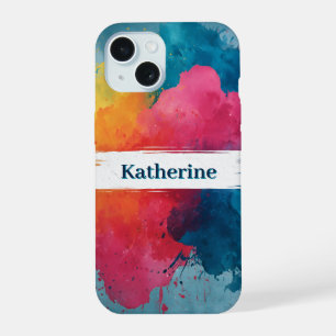 Coque iPhone 15 Éclaboussure de peinture aquarelle vibrante avec n