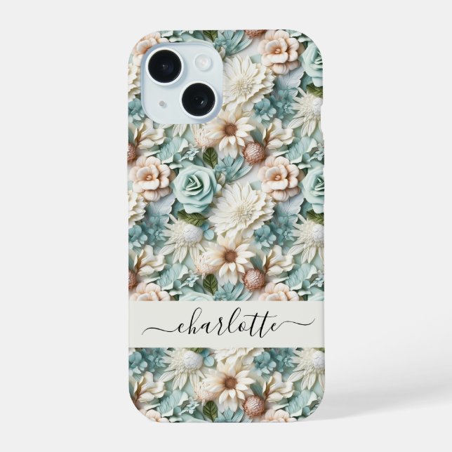 Coque iPhone 15 Écriture de nom de crème verte poussiéreuse (Verso)